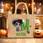 Spersonalizowana jutowa torba na Halloween 3D z inicjałami i imieniem Cukierek albo psikus Prezent na Halloween dla chłopców i dziewczynek