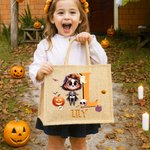 Spersonalizowana jutowa torba na Halloween 3D z inicjałami i imieniem Cukierek albo psikus Prezent na Halloween dla chłopców i dziewczynek