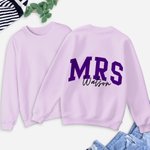 Personalised Mrs Multicolour Soft Sweatshirt Hoodie with Surname Bridal Shower Honeymoon Gift for Bride