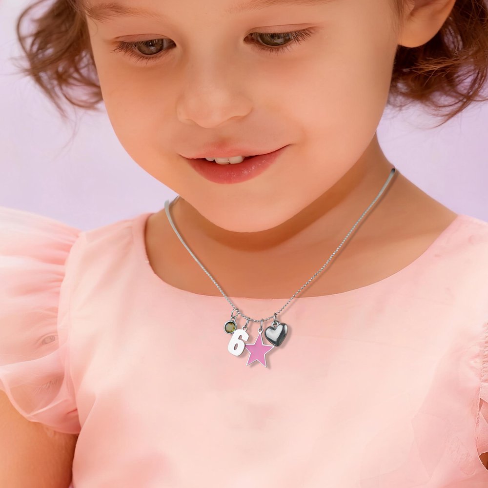 Personalized Star Heart Seahorse Ballerina Pendant Bead Chain Necklace with Birthstone Number and Engraved Name Birthday Gift for Kids Girls 3