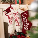 Calza di Natale a maglia personalizzata con nome e design del pupazzo di neve Babbo Natale e alce regalo di Natale per famiglia