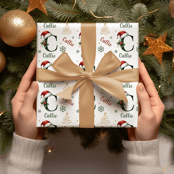 Personalized Christmas Theme Initial Word Cloud Wrapping Paper with Name Christmas Gift for Family Friends