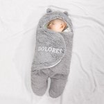 Personalised Cute Bear Adjustable Baby Swaddle Blanket with Name Ultra-soft Baby Shower Gift for Newborn