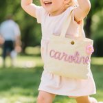 Personalized Multicolor Braided Name Corduroy Lunch Bag with Flower Animal Bow Accessory Daily Travel School Birthday Gift for Toddlers Kids