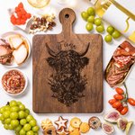 Personalized Flower Highland Cow Reversible Cheese Charcuterie Cutting Board with Grip Ship from USA Birthday Gift for Highland Cow Lovers