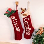 Calza di Natale a maglia personalizzata con nome e design del pupazzo di neve Babbo Natale e alce regalo di Natale per famiglia
