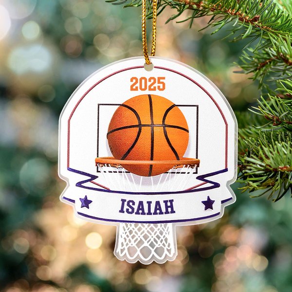 Gepersonaliseerd basketbal acryl opknoping ornament met naam en jaar boom decoratie kerstcadeau voor basketbal liefhebber