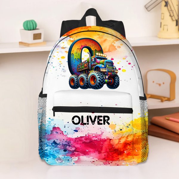 Sac à dos de grande capacité avec nom pour la rentrée scolaire Cadeau d'anniversaire et de Noël pour les garçons amoureux des camions