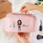 Borsa da trucco in pelle personalizzata con nome personaggio animato segno zodiacale e fiore di nascita accessorio da viaggio regalo per donne