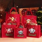 Personalized Christmas Santa Hat Cute Animal Large Jute Tote Bag with Name Daily Use Christmas Party Gift for Family Friends