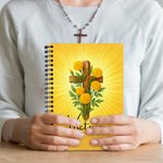 Personalized Cross Birth Flower A5 Journal Notebook with 120 Lined Pages and Name Back to School Birthday Gift for Christian Student