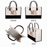 Personalised Flower Highland Cow Large Canvas Tote Bag with Name and Ribbon Travel Essentials Birthday Mother's Day Gift for Mon Grandma Women