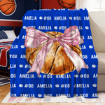 Personalized Bow Volleyball Softball Multicolor Soft Throw Blanket with Name and Number Birthday Gift for Ball Sports Lovers Girls