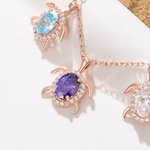 Collier tortue de mer en zircon personnalisé avec 1 à 6 pierres de naissance - Cadeau anniversaire pour femme amoureuse des tortues