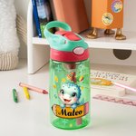 Personalized Cute Fawn Kitten Cartoon Animal Pattern Name Water Bottle with Silicone Straw and Handle Birthday Back to School Gift for Boys Girls