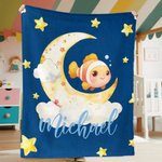 Spersonalizowany koc do rzucania z imieniem i nazwiskiem Cloud Moon Cartoon Marine Jungle Animal Miękki koc do rzucania z imieniem i nazwiskiem Dekoracja domu Prezent urodzinowy dla dziecka Rodzina