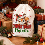 Personalisierter Niedlicher Tier Geschenkbeutel mit Kordelzug Namen Weihnachtsmannmütze Weihnachtsgeschenk für Familie Freunde