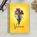 Personalized Cross Birth Flower A5 Journal Notebook with 120 Lined Pages and Name Back to School Birthday Gift for Christian Student