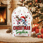 Personalisierter Niedlicher Tier Geschenkbeutel mit Kordelzug Namen Weihnachtsmannmütze Weihnachtsgeschenk für Familie Freunde