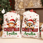 Personalisierter Niedlicher Tier Geschenkbeutel mit Kordelzug Namen Weihnachtsmannmütze Weihnachtsgeschenk für Familie Freunde