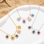 Collier tortue de mer en zircon personnalisé avec 1 à 6 pierres de naissance - Cadeau anniversaire pour femme amoureuse des tortues
