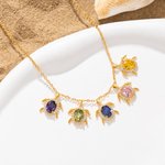 Collier tortue de mer en zircon personnalisé avec 1 à 6 pierres de naissance - Cadeau anniversaire pour femme amoureuse des tortues