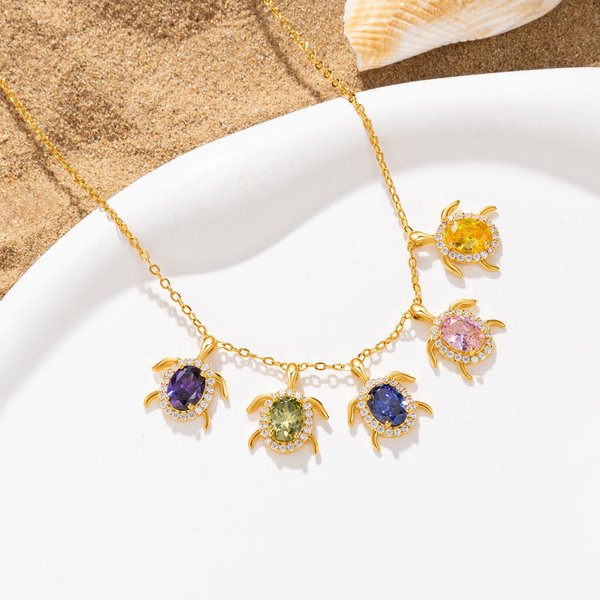 Collana personalizzata con tartarughe marine e pietre di nascita, gioiello delicato - Regalo per anniversario e compleanno per donne