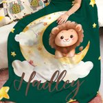 Spersonalizowany koc do rzucania z imieniem i nazwiskiem Cloud Moon Cartoon Marine Jungle Animal Miękki koc do rzucania z imieniem i nazwiskiem Dekoracja domu Prezent urodzinowy dla dziecka Rodzina