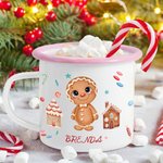 Personalized Christmas Gingerbread Man House 12 oz Enamel Mug with Name Christmas Gift for Boys Girls