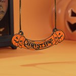 Collier Personnalisé avec Prénom en Tête de Mort Citrouille avec Revêtement Noir Cadeau de Toussaint pour Femmes et Filles