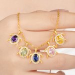 Collier tortue de mer en zircon personnalisé avec 1 à 6 pierres de naissance - Cadeau anniversaire pour femme amoureuse des tortues