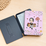 Personalized Cartoon Charatcer Birth Flower Kindle Case with Name for Multiple Models Daily Use Birthday Gift for Book Lover Bookworm