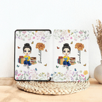Personalized Cartoon Charatcer Birth Flower Kindle Case with Name for Multiple Models Daily Use Birthday Gift for Book Lover Bookworm