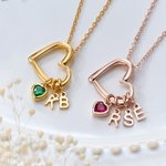 Collana di famiglia personalizzata con pietre di nascita a forma di cuore con 1-6 iniziali Festa della mamma Regalo di compleanno per nonna mamma donna