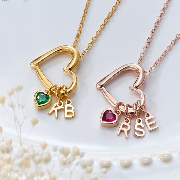 Personalisierte Herz Birthstone Familie Halskette mit 1-6 Initial Muttertag Geburtstag Geschenk für Oma Mama Frau