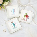 Personalized Birthstone Ceramic Square Trinket Jewellery Dish with Name Birthday Wedding Engagement Gift for Girls Women