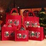 Personalized Santa Claus Christmas Theme Alphabet Large Red Jute Tote Bag with Name Christmas Festival Party Gift for Kids Family Friends