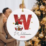 Personalized Santa Claus Initial Ceramic Ornament with Name and Year Home Decor Christmas Gift for  Family Friend