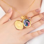 Collar personalizado con relicario para foto y piedra de nacimiento con colgante de cruz o inicial regalo cristiano de cumpleaños para mujer