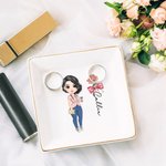 Personalisierte Cartoon-Charakter Bogen Geburt Blume Keramik Trinket Schmuck Schale mit Namen Geburtstag Anerkennung Geschenk für Frauen medizinisches Personal