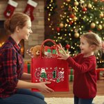 Personalized Santa Claus Christmas Theme Alphabet Large Red Jute Tote Bag with Name Christmas Festival Party Gift for Kids Family Friends