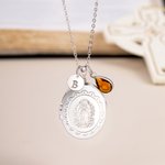 Collar personalizado con relicario para foto y piedra de nacimiento con colgante de cruz o inicial regalo cristiano de cumpleaños para mujer