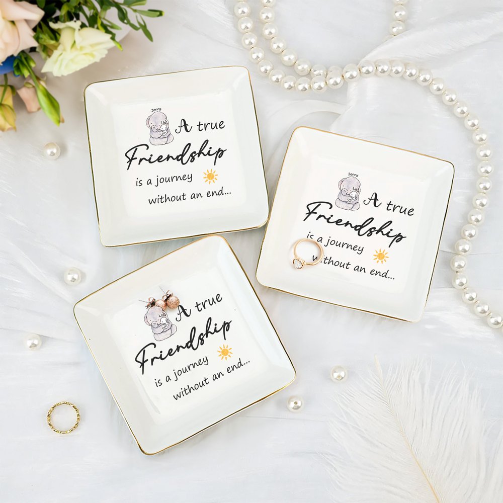 Personalised Elephant Bunny A True Friendship Ceramic Jewellery Dish with Name Birthday Friendship Gift for Women 1