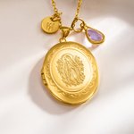 Collar personalizado con relicario para foto y piedra de nacimiento con colgante de cruz o inicial regalo cristiano de cumpleaños para mujer
