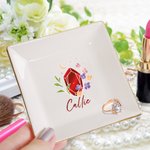 Personalized Birthstone Ceramic Square Trinket Jewellery Dish with Name Birthday Wedding Engagement Gift for Girls Women