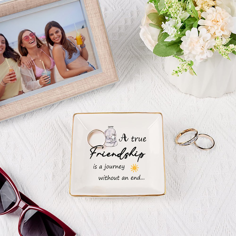 Personalised Elephant Bunny A True Friendship Ceramic Jewellery Dish with Name Birthday Friendship Gift for Women 2
