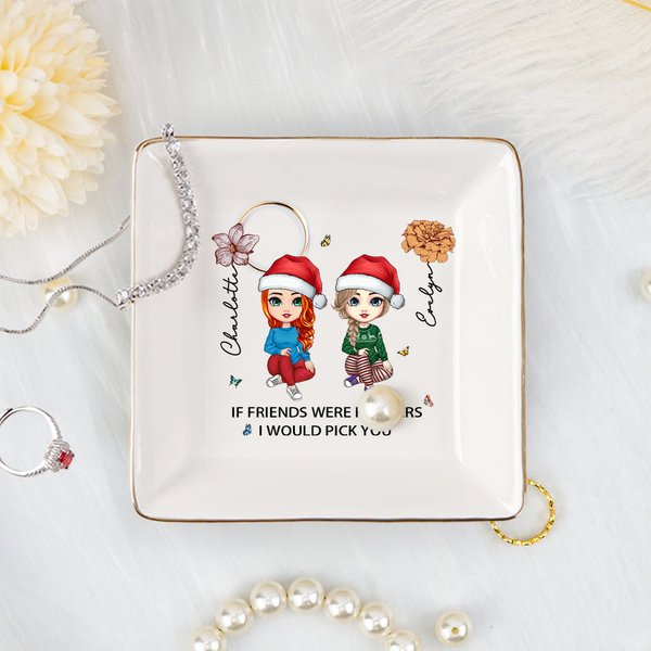 Personalisierte Cartoon-Charakter Geburt Blume Design Quadrat Keramik Trinket Schmuck Schale mit Namen Weihnachten Freundschaft Geschenk für Frauen