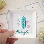 Personalized Birthstone Ceramic Square Trinket Jewellery Dish with Name Birthday Wedding Engagement Gift for Girls Women