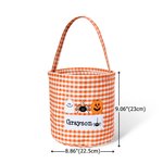 Personalized Witch Hat Spooky Ghost Gingham Canvas Trick or Treat Bag with Embroidered Applique Patterns and Name Halloween Gift for Girls Boys