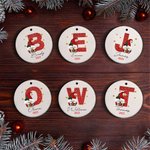 Personalized Santa Claus Initial Ceramic Ornament with Name and Year Home Decor Christmas Gift for  Family Friend